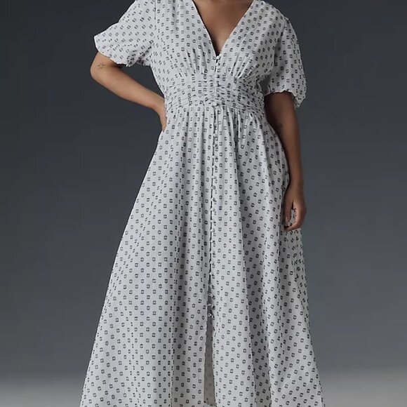 Anthropologie The Katerina Button-Front Dress Textured Edition White Cotton - Picture 4 of 15